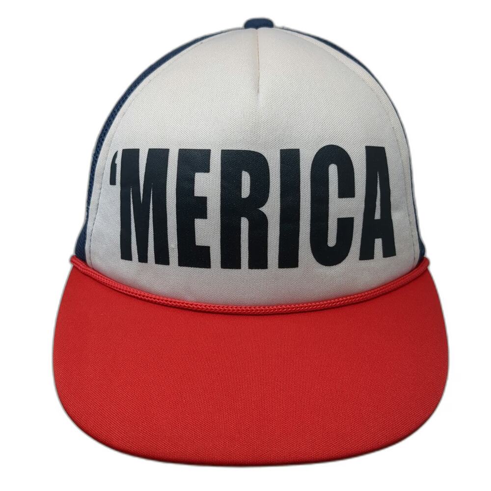 Pugs Trucker Hat Blue White Red One Size 'Merica Graphic Mesh Snapback Rope